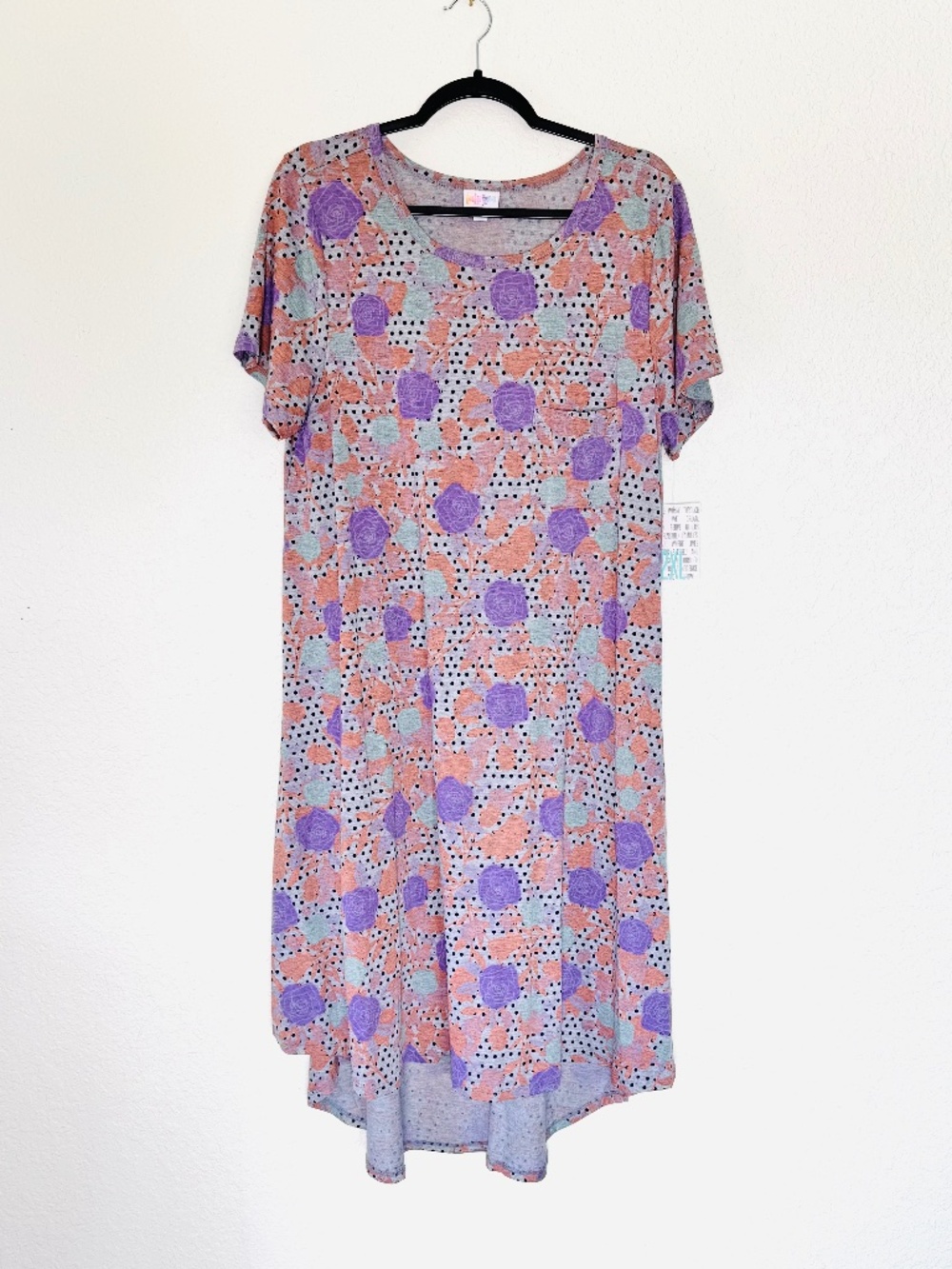 LuLaRoe Carly Hi-Lo Swing Dress XXL Pink Purple Roses Oversized Cozy Comfy New